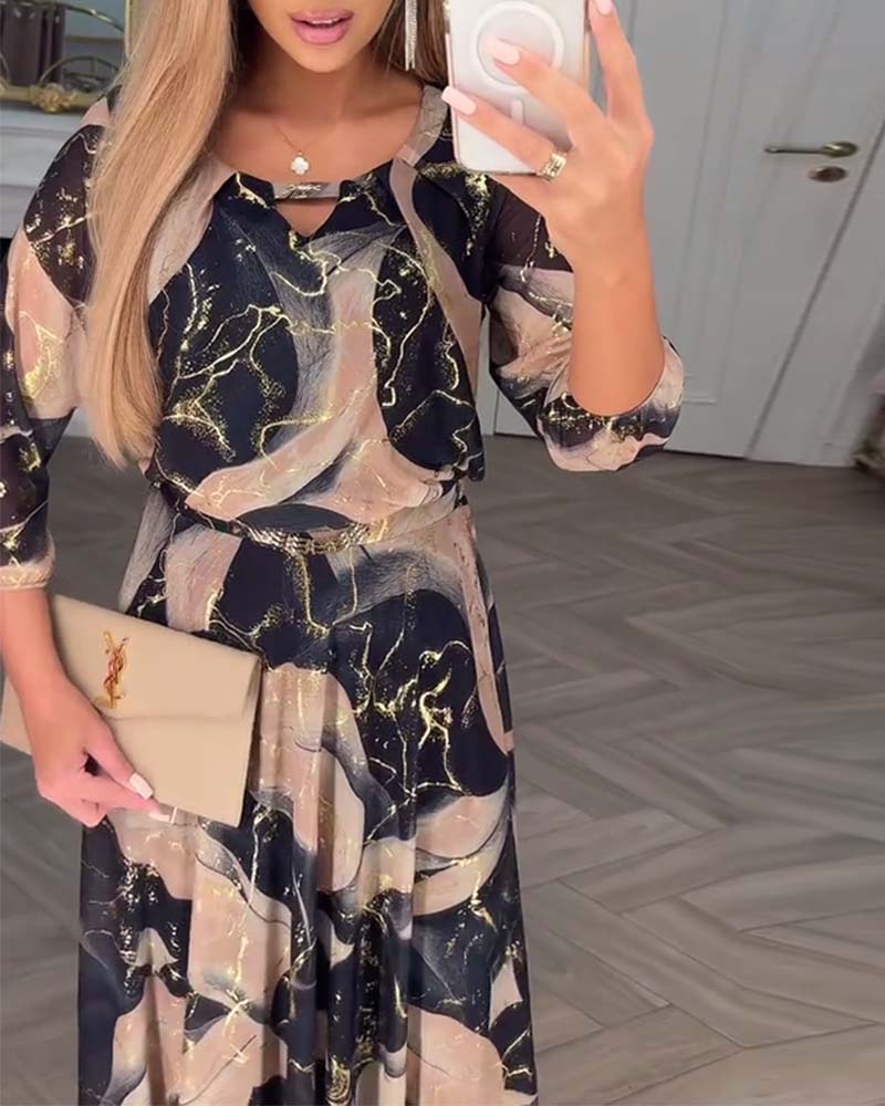 Marla - Chic Long Dress with Gold Marble Print