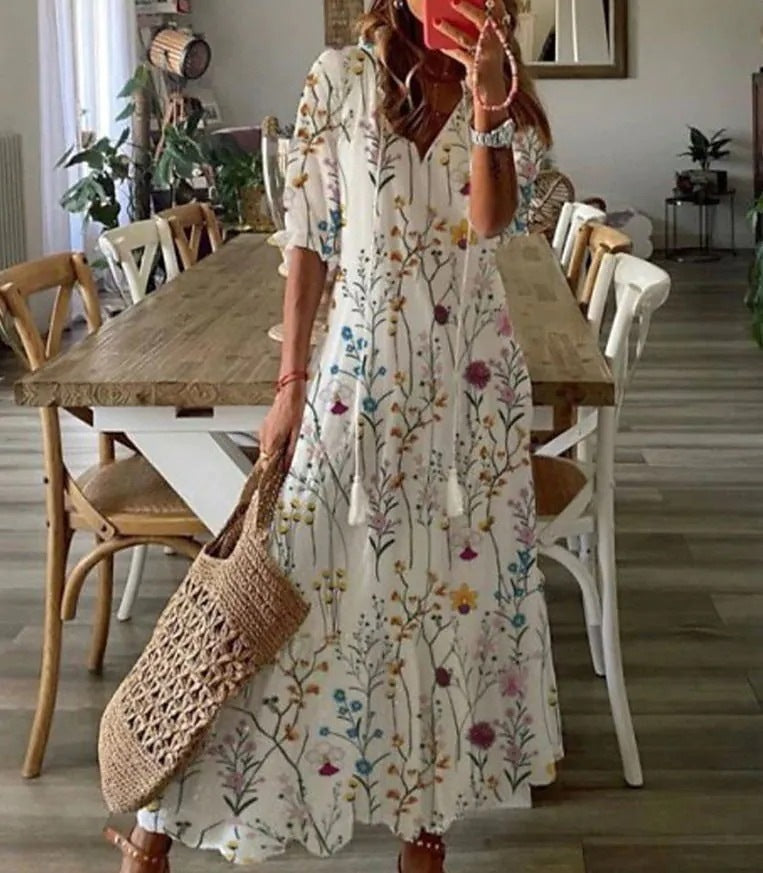 Valaire™ Women's Casual Floral Maxi Summer Dress, V-Neck, Sleeveless